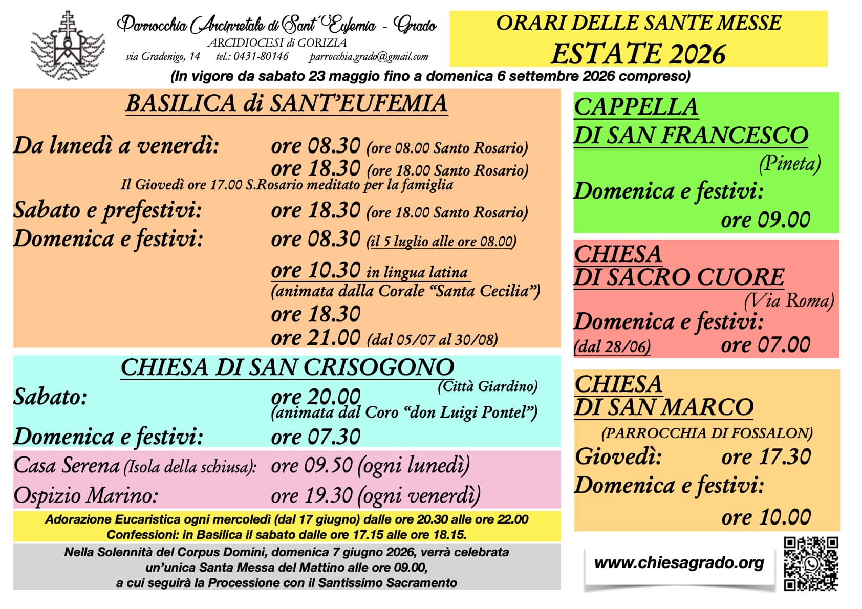 Entra in vigore l'orario estivo delle Messe